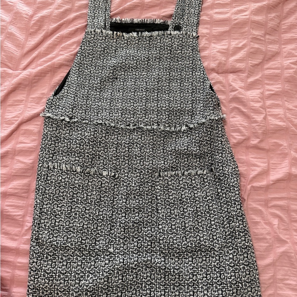 Tweed Pinafore Jumper Dress in Black & White